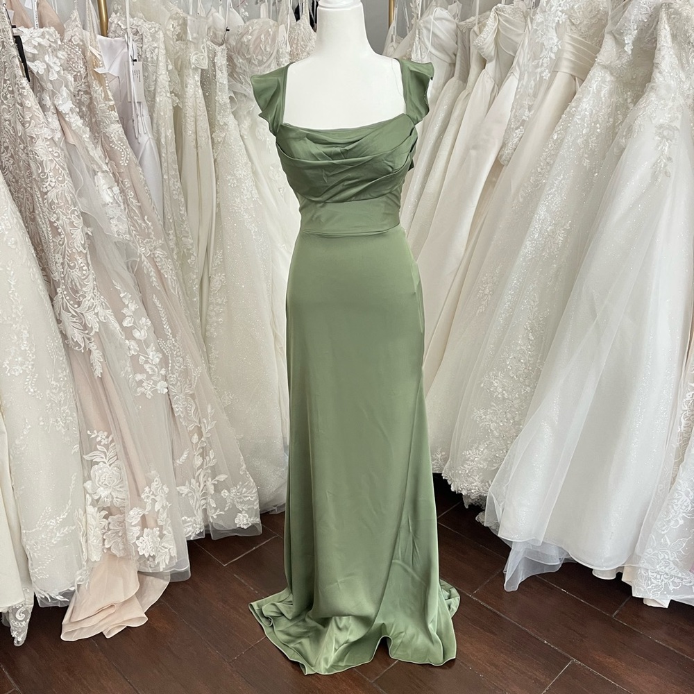Elegant Olive Green Satin Evening Dress
